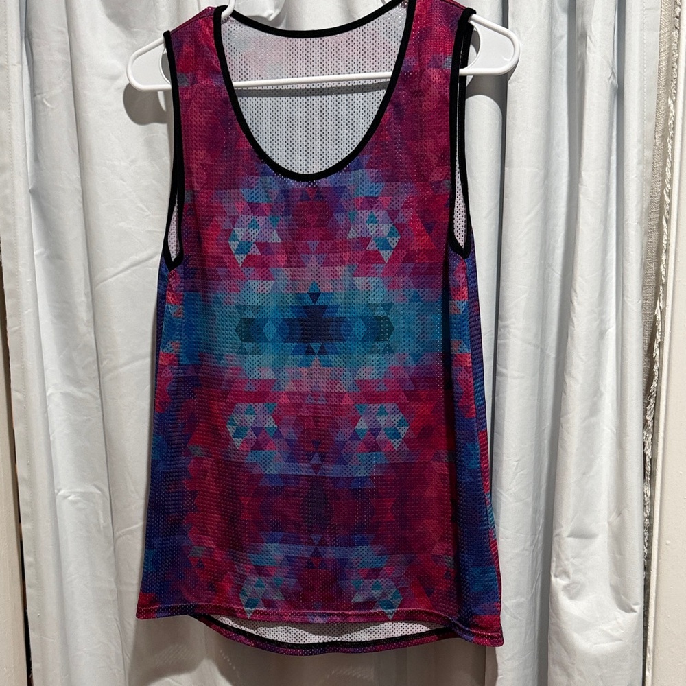 Blackmilk Geometric Mesh Tank in Magenta, Teal & Black